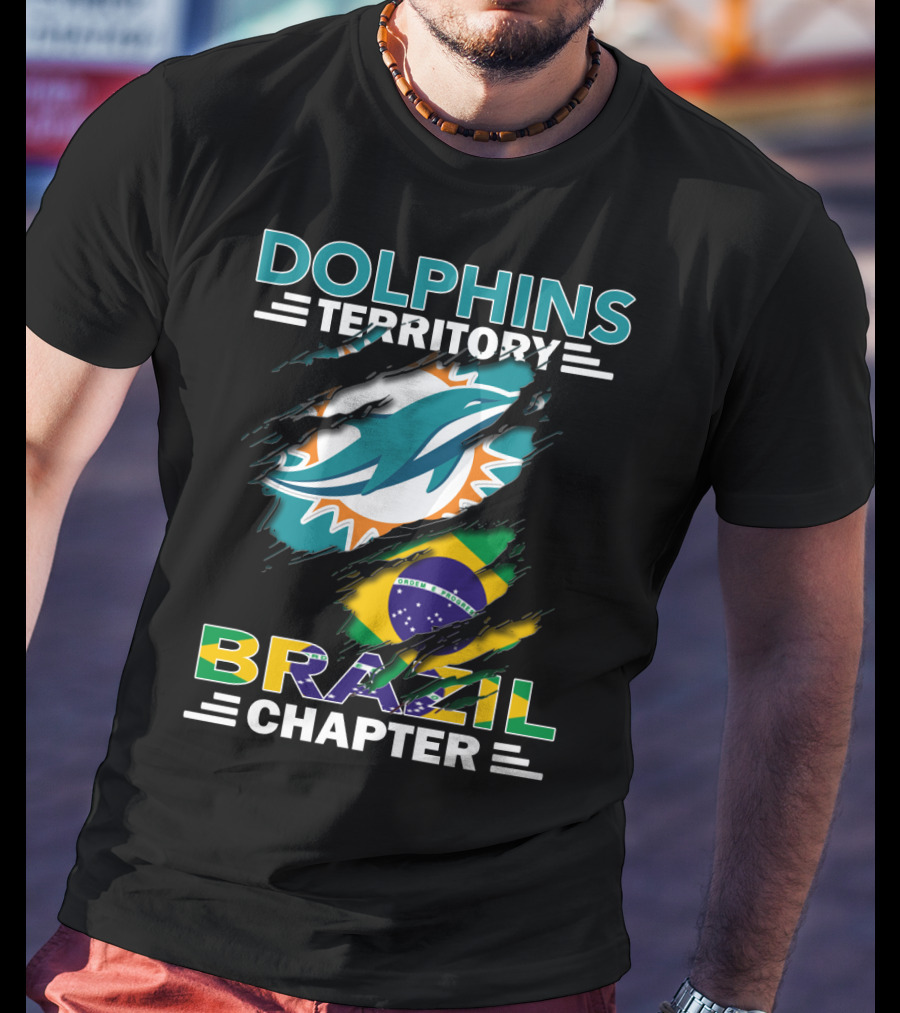 Dolphins Territory Brazil Chapter Miami Dolphins Logo And Brazilian Flag T-Shirt