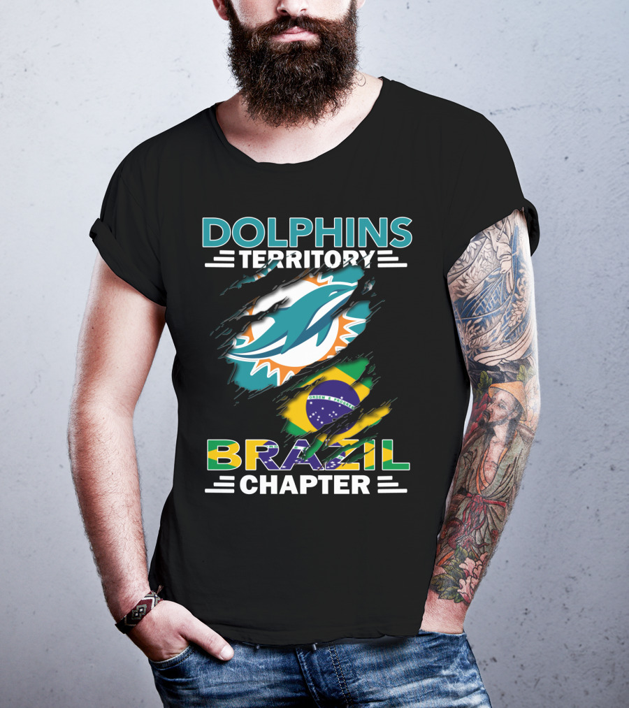Dolphins Territory Brazil Chapter Miami Dolphins Logo And Brazilian Flag T-Shirt