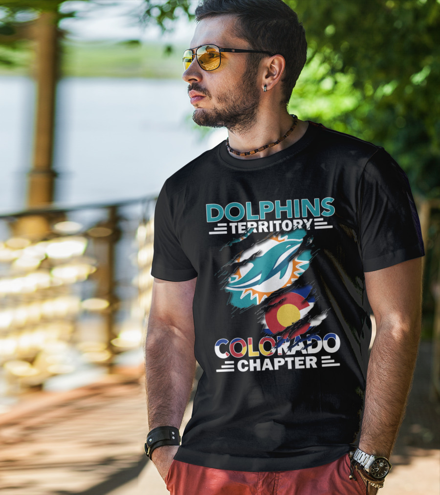Dolphins Territory Colorado Chapter Miami Dolphins Logo And Colorado Flag T-Shirt