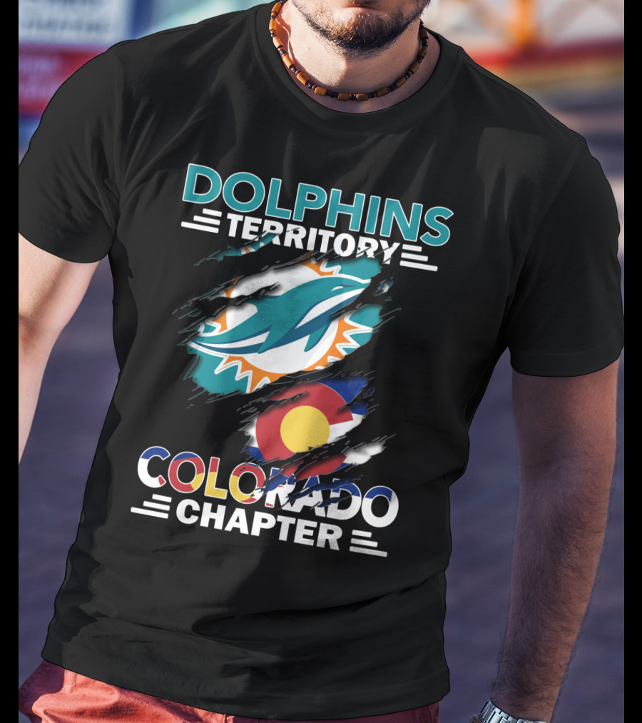 Dolphins Territory Colorado Chapter Miami Dolphins Logo And Colorado Flag T-Shirt