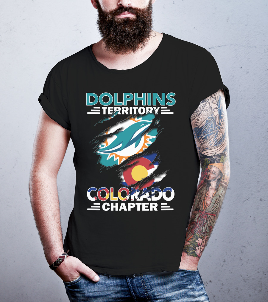 Dolphins Territory Colorado Chapter Miami Dolphins Logo And Colorado Flag T-Shirt