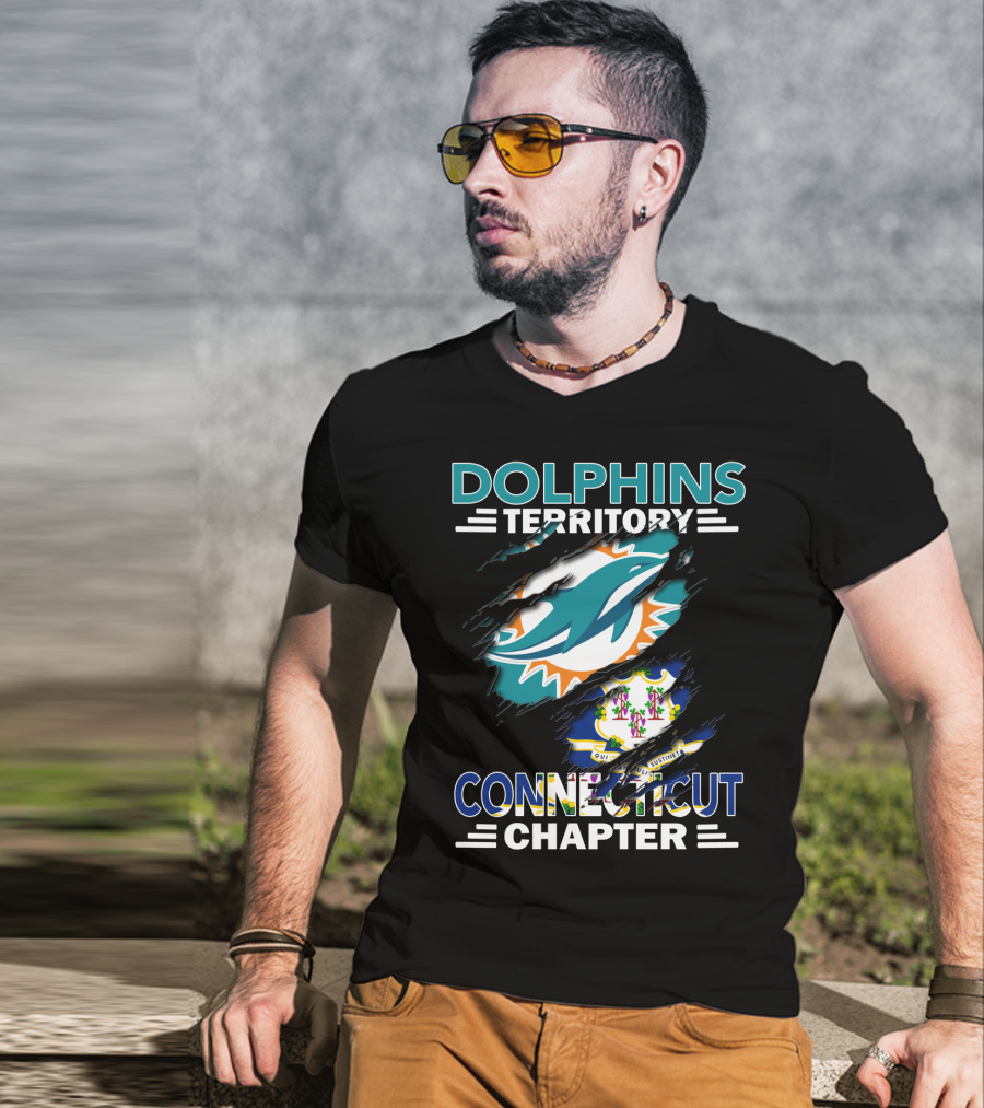 Dolphins Territory Connecticut Chapter Miami Dolphins Connecticut State Emblem T-Shirt
