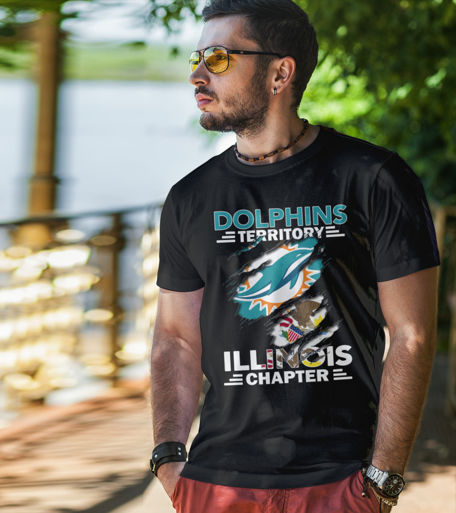 Dolphins Territory Illinois Chapter Miami Dolphins Logo And Illinois Flag T-Shirt