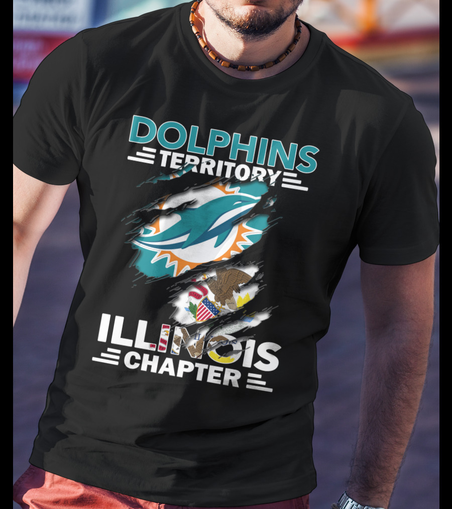 Dolphins Territory Illinois Chapter Miami Dolphins Logo And Illinois Flag T-Shirt