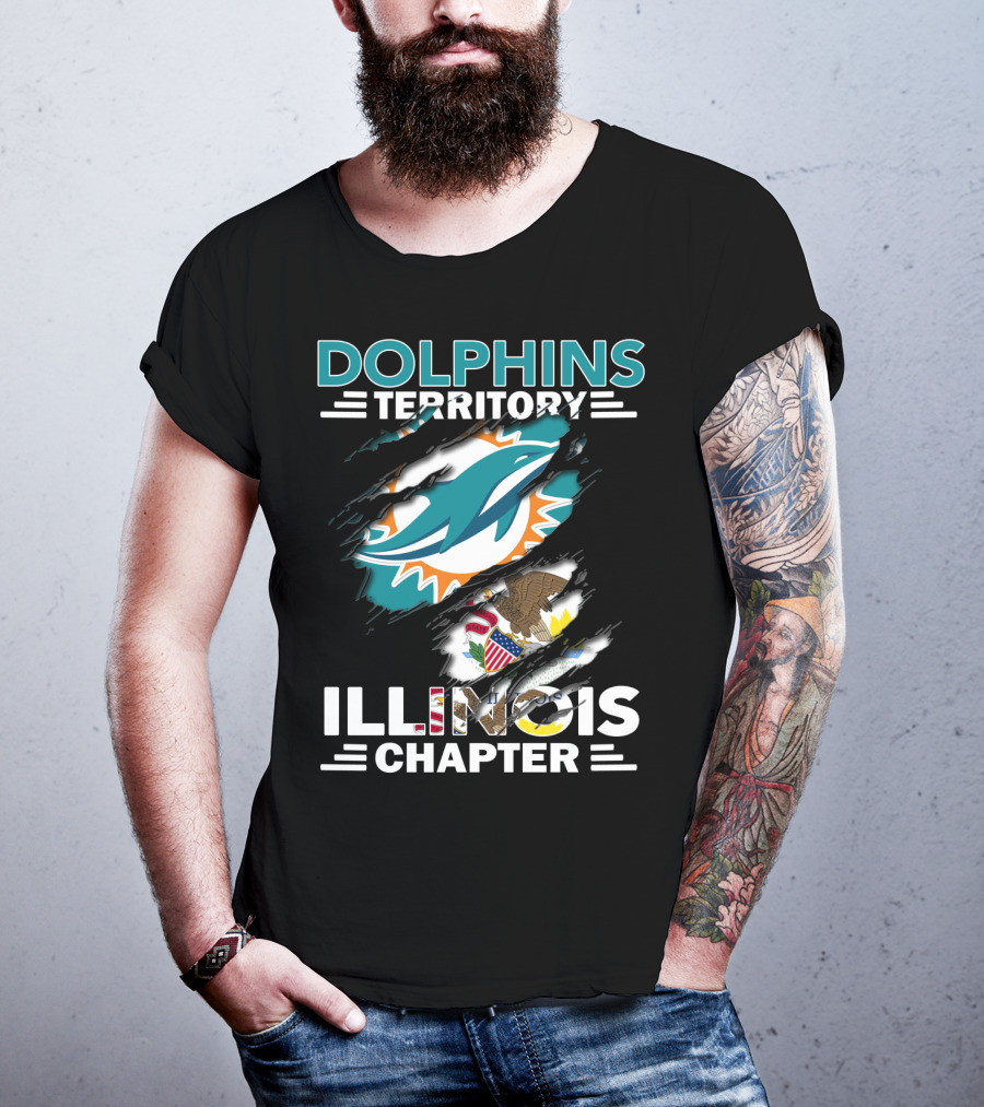 Dolphins Territory Illinois Chapter Miami Dolphins Logo And Illinois Flag T-Shirt