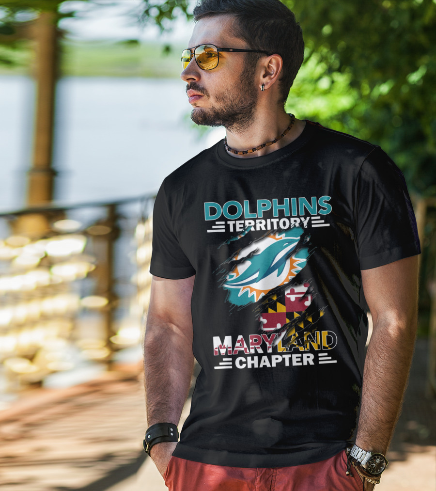 Dolphins Territory Maryland Chapter Miami Dolphins Logo With Maryland Flag T-Shirt