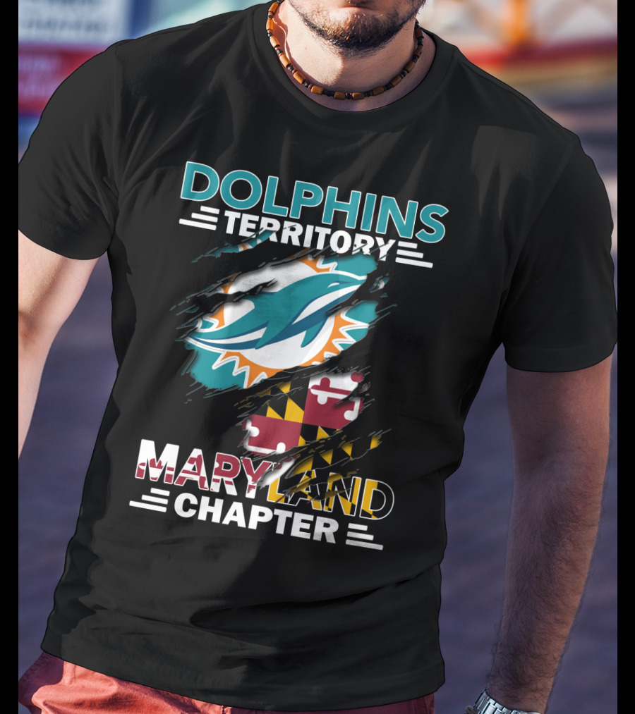 Dolphins Territory Maryland Chapter Miami Dolphins Logo With Maryland Flag T-Shirt