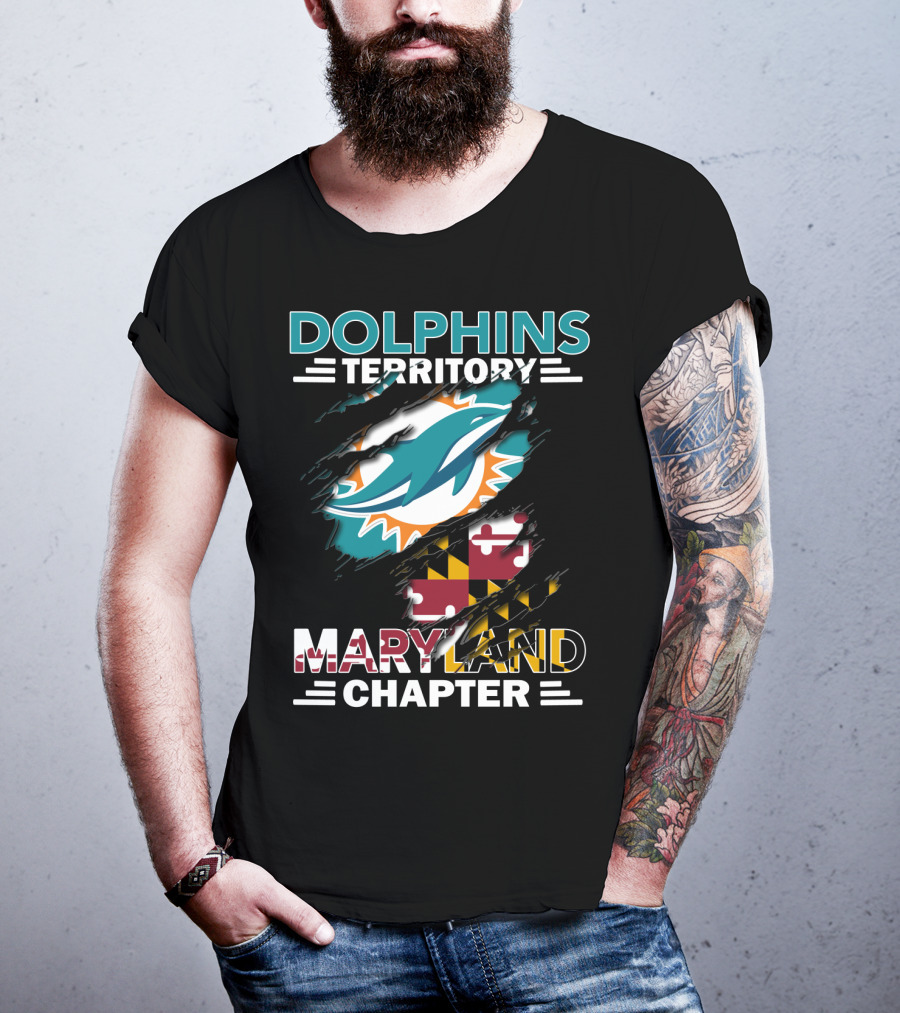 Dolphins Territory Maryland Chapter Miami Dolphins Logo With Maryland Flag T-Shirt