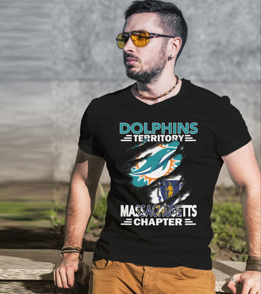 Dolphins Territory Massachusetts Chapter Miami Logo And State T-Shirt