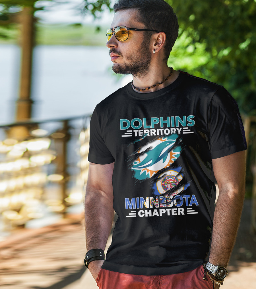 Dolphins Territory Minnesota Chapter Miami Dolphins And Minnesota State Flag T-Shirt