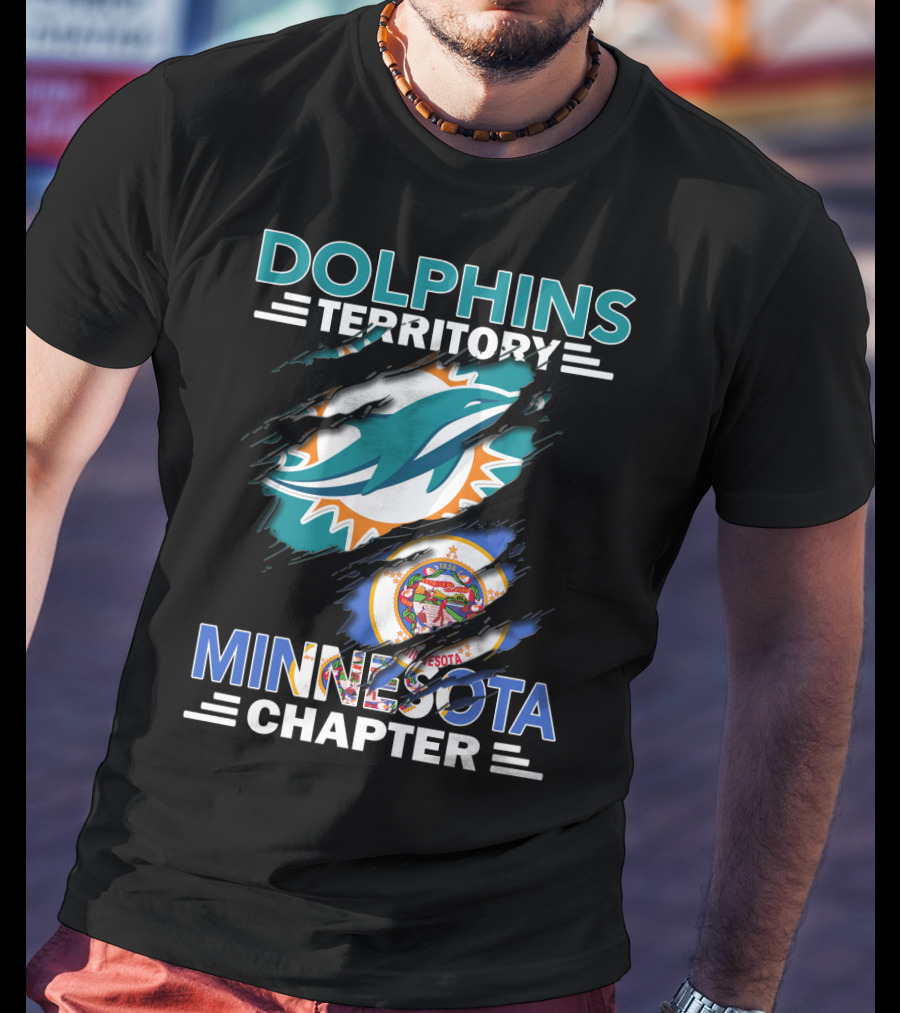 Dolphins Territory Minnesota Chapter Miami Dolphins And Minnesota State Flag T-Shirt