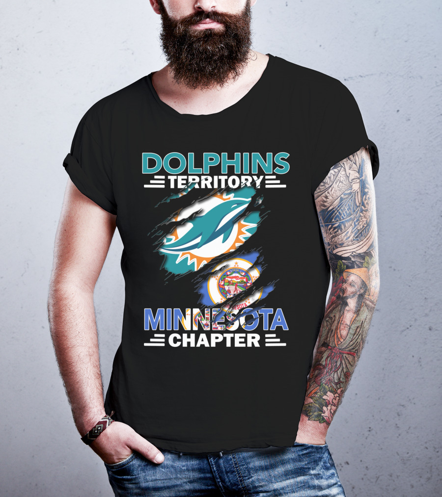 Dolphins Territory Minnesota Chapter Miami Dolphins And Minnesota State Flag T-Shirt