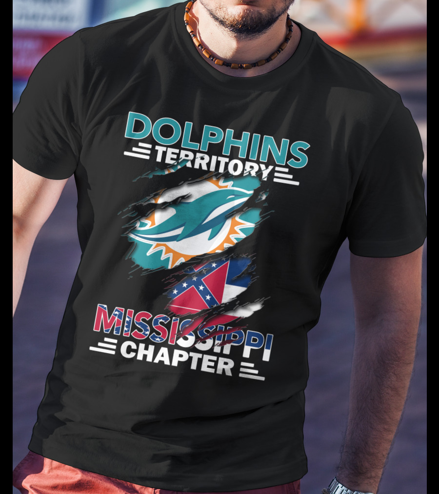 Dolphins Territory Mississippi Chapter Logo And Flag Display T-Shirt