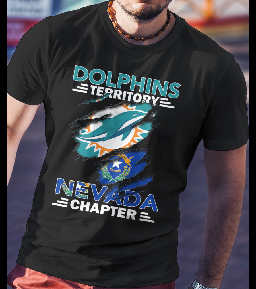 Dolphins Territory Nevada Chapter Miami Dolphins Fans Nevada Flag T-Shirt