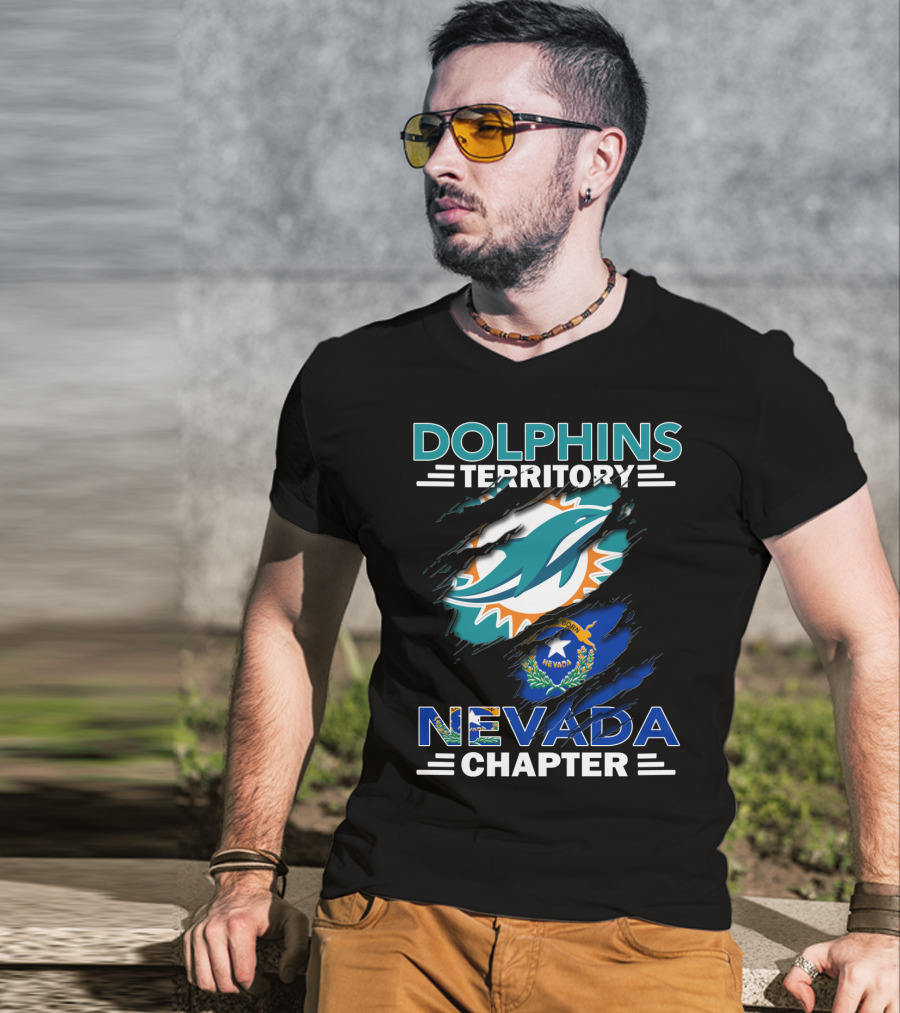 Dolphins Territory Nevada Chapter Miami Dolphins Fans Nevada Flag T-Shirt