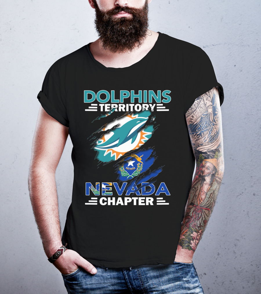 Dolphins Territory Nevada Chapter Miami Dolphins Fans Nevada Flag T-Shirt