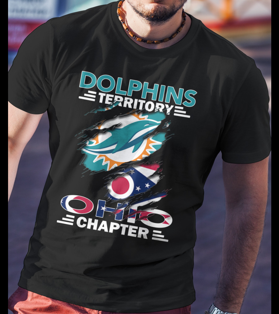 Dolphins Territory Ohio Chapter Miami Dolphins Logo And Ohio Flag T-Shirt