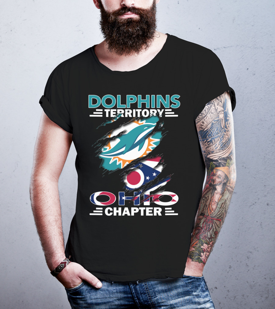 Dolphins Territory Ohio Chapter Miami Dolphins Logo And Ohio Flag T-Shirt