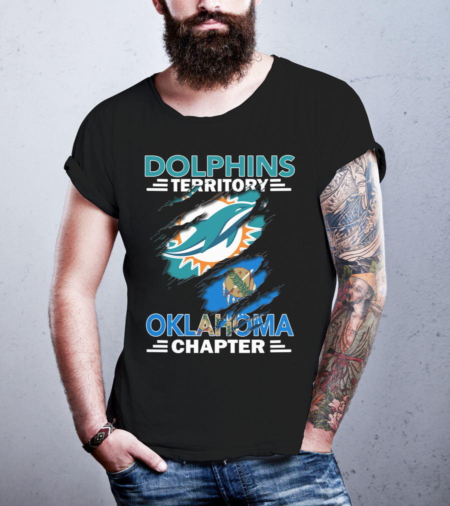 Dolphins Territory Oklahoma Chapter Miami Dolphins Logo And Oklahoma Flag T-Shirt
