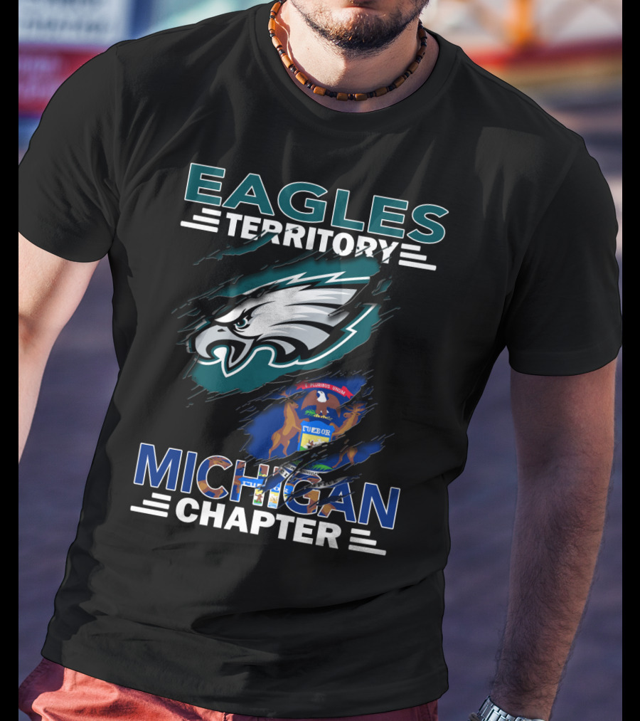 Eagles Territory Michigan Chapter Philadelphia Eagles Logo Michigan State Flag T-Shirt
