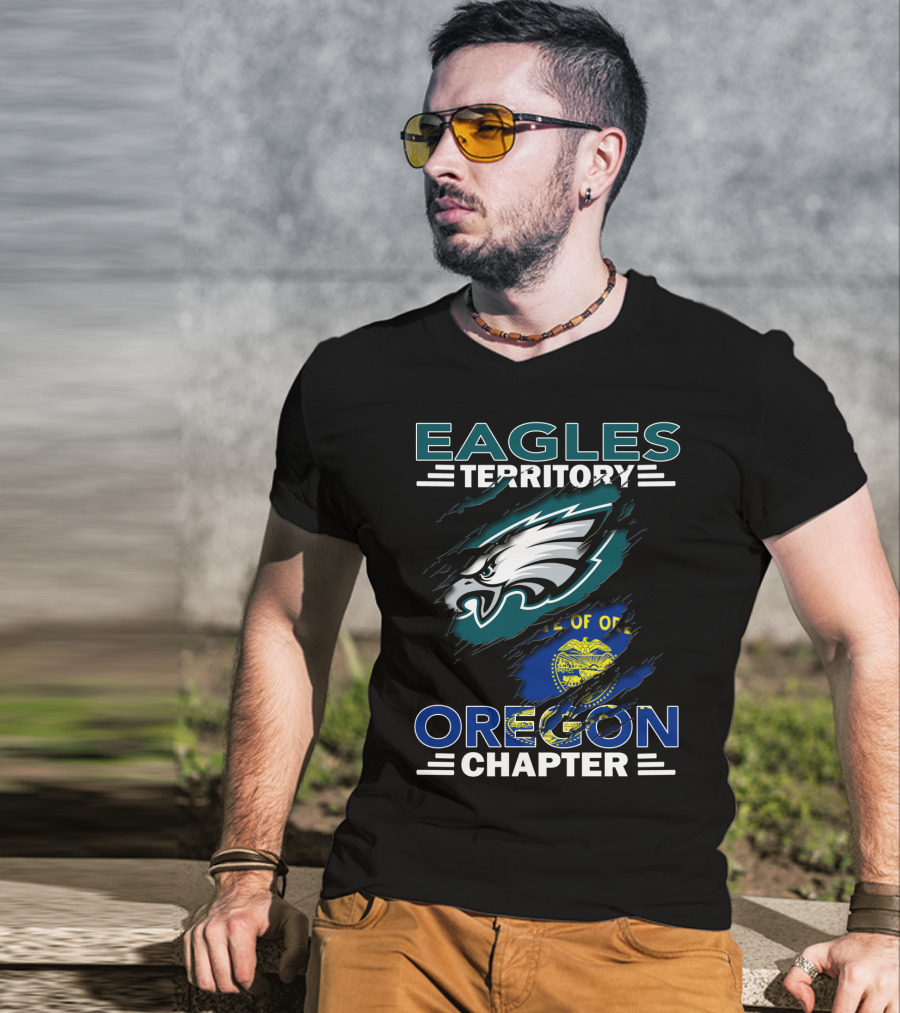 Eagles Territory Oregon Chapter NFL Fan Group Philadelphia Logo And State Flag T-Shirt
