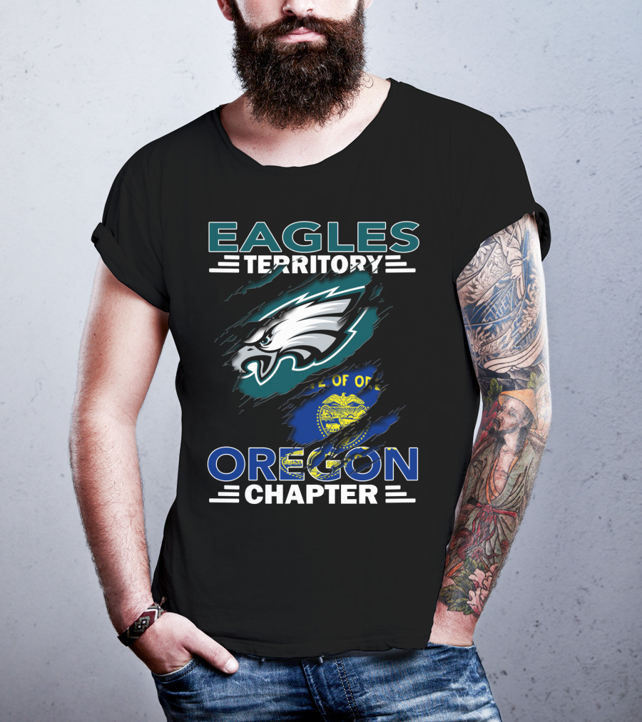 Eagles Territory Oregon Chapter NFL Fan Group Philadelphia Logo And State Flag T-Shirt