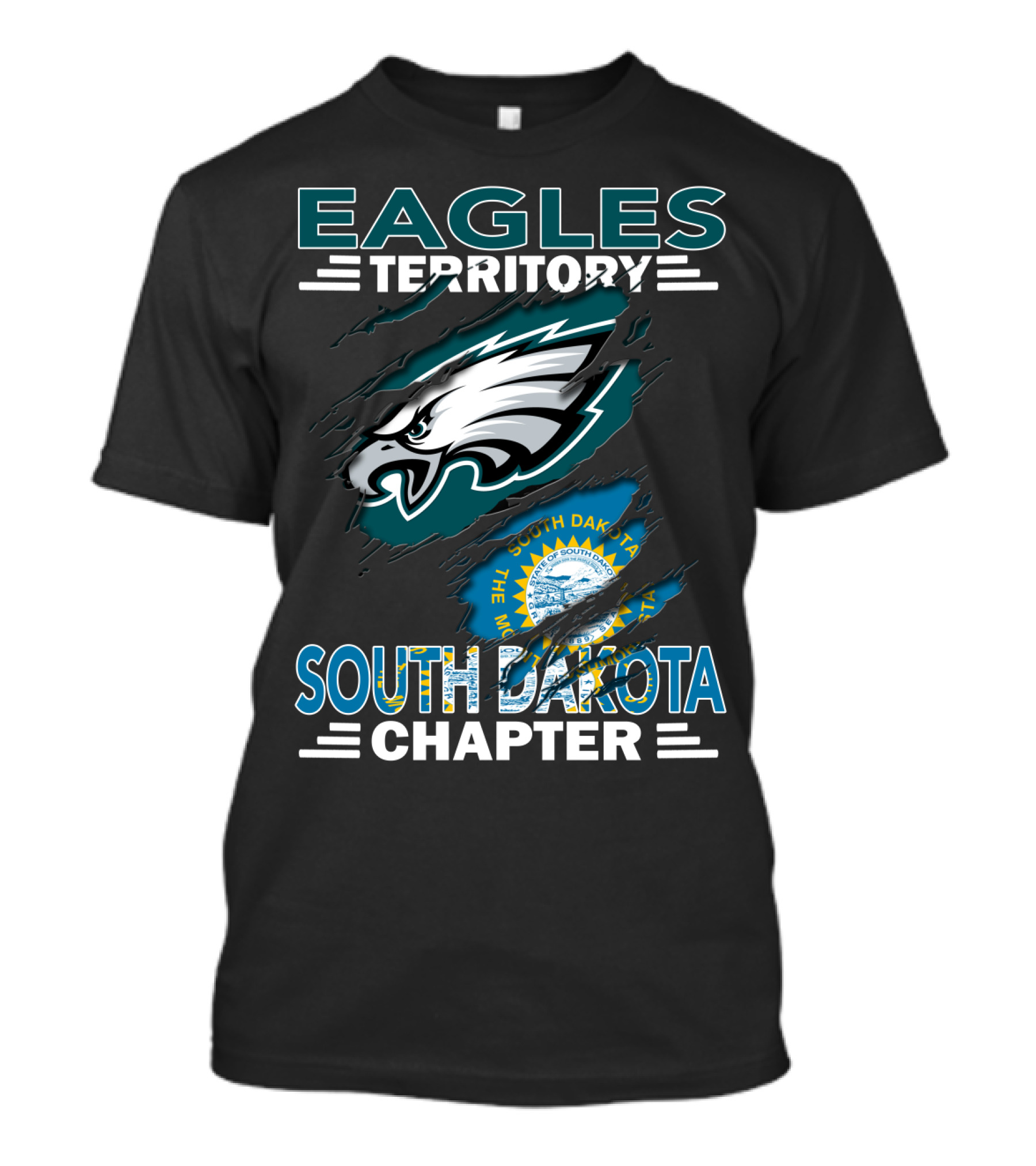 Eagles Territory South Dakota Chapter Emblem With State Flag And Aggressive Eagle T-Shirt