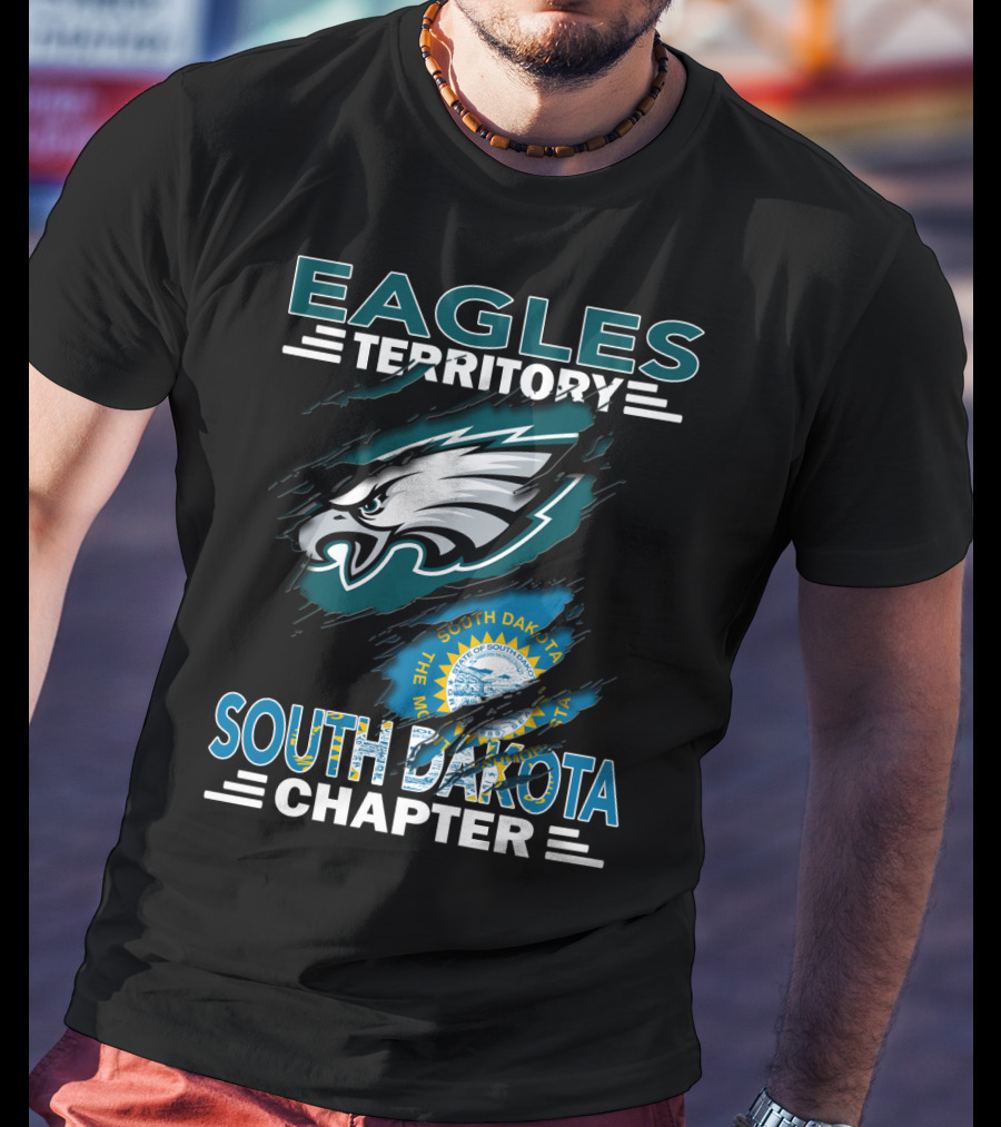 Eagles Territory South Dakota Chapter Emblem With State Flag And Aggressive Eagle T-Shirt