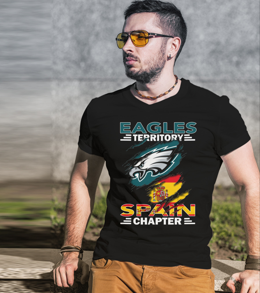 Eagles Territory Spain Chapter Fan Pride With Spanish Flag And Eagle T-Shirt