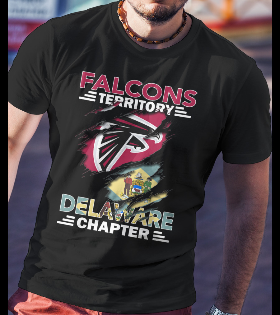 Falcons Territory Delaware Chapter With Falcons Logo And Delaware Flag T-Shirt
