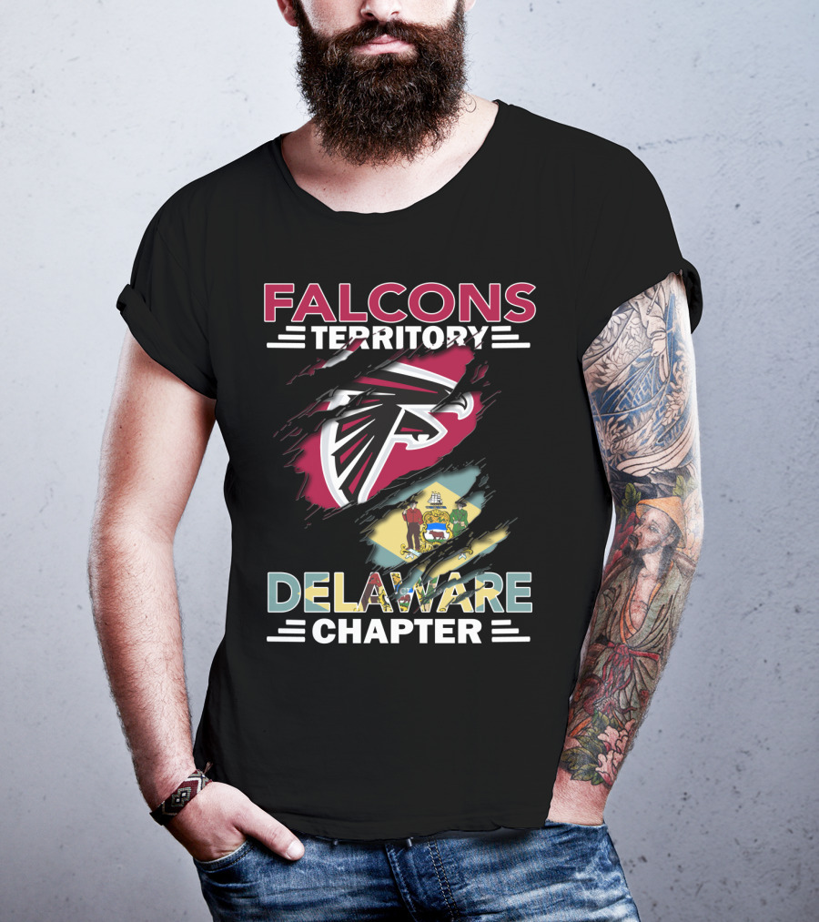 Falcons Territory Delaware Chapter With Falcons Logo And Delaware Flag T-Shirt