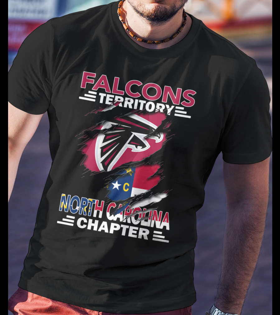 Falcons Territory North Carolina Chapter Logo With State Flag And Team Emblem T-Shirt
