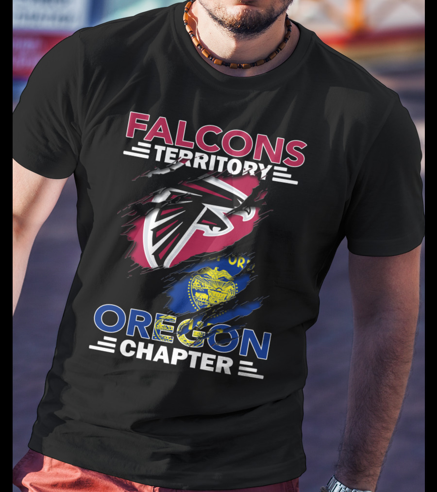 Falcons Territory Oregon Chapter NFL Logo And State Flag Fusion T-Shirt