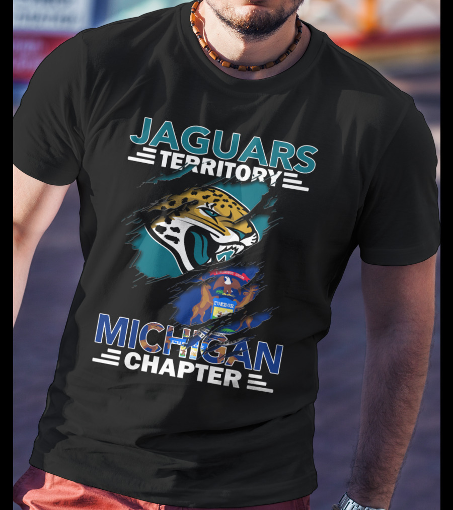 Jaguars Territory Michigan Chapter Bold Logo With State Flag Elements T-Shirt