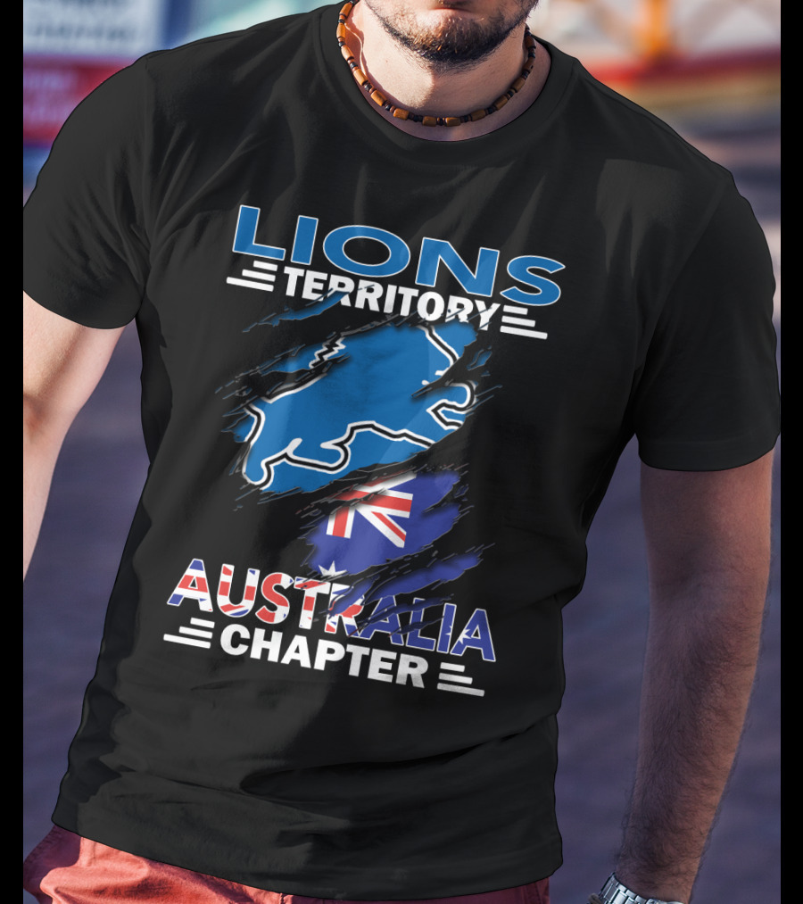 Lions Territory Australia Chapter Blue Lion And Flag T-Shirt