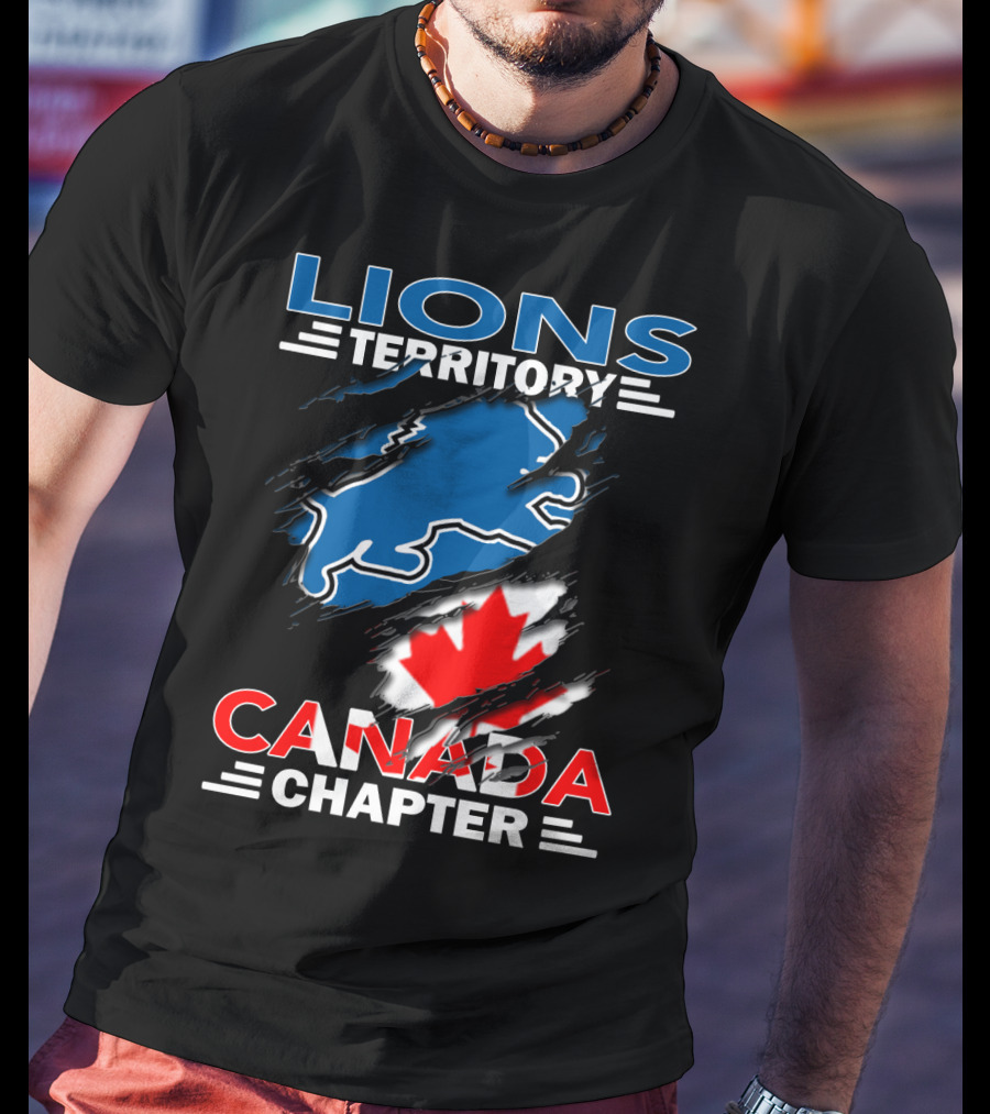 Lions Territory Canada Chapter Blue Lion Silhouette Red Maple Leaf T-Shirt