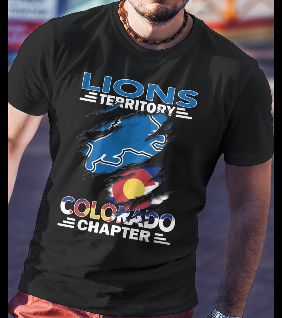 Lions Territory Colorado Chapter Blue Lion And Colorado Flag T-Shirt