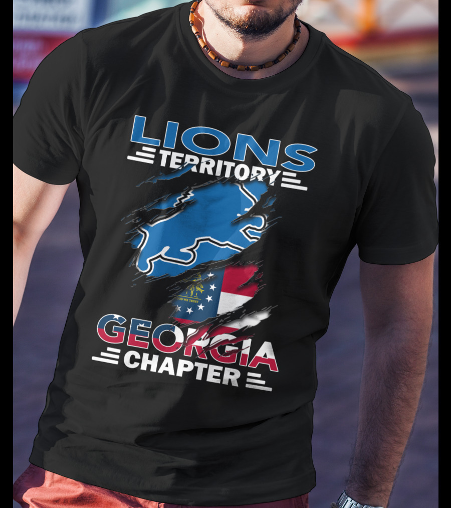 Lions Territory Georgia Chapter Flag Inside Ripped Surface T-Shirt