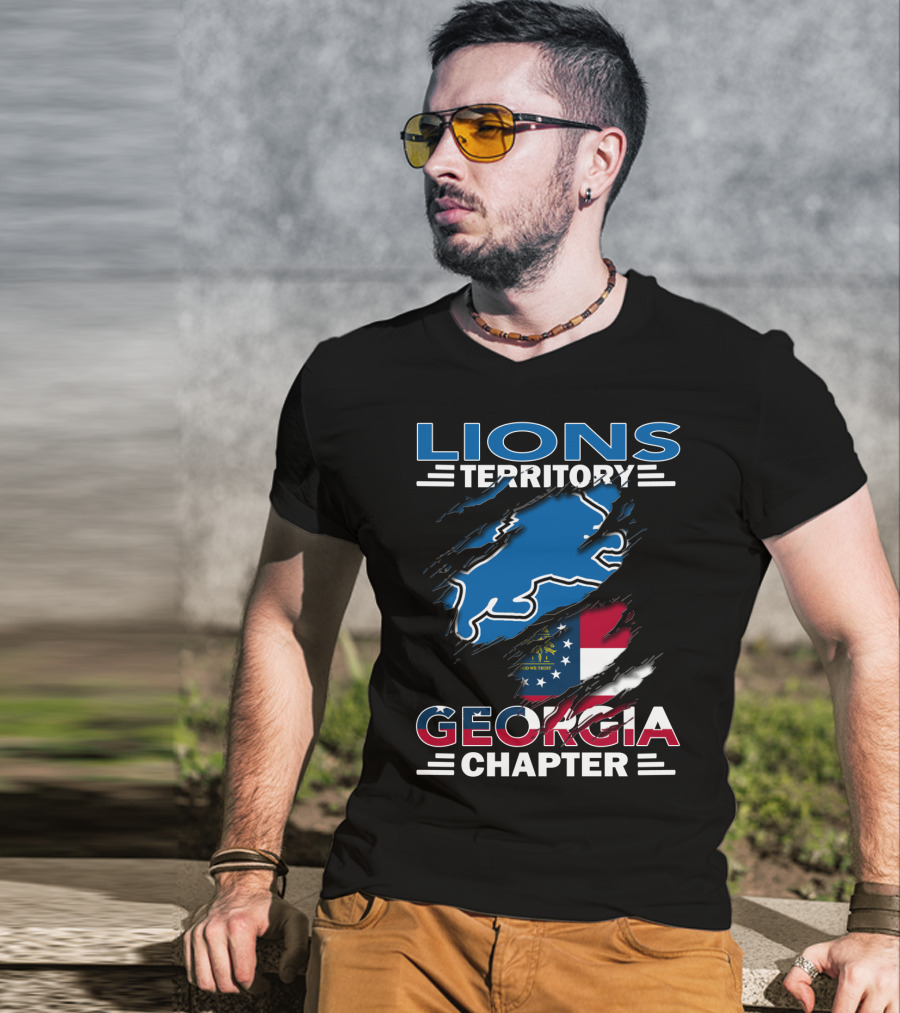 Lions Territory Georgia Chapter Flag Inside Ripped Surface T-Shirt