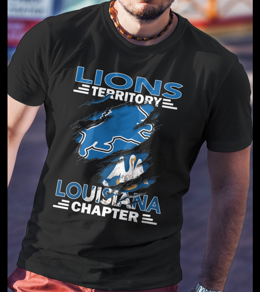 Lions Territory Louisiana Chapter Blue Scratch Outline Pelican T-Shirt