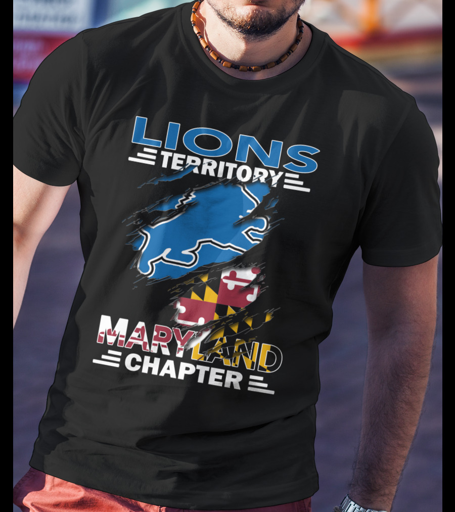 Lions Territory Maryland Chapter Blue Outline With Maryland Flag Elements T-Shirt