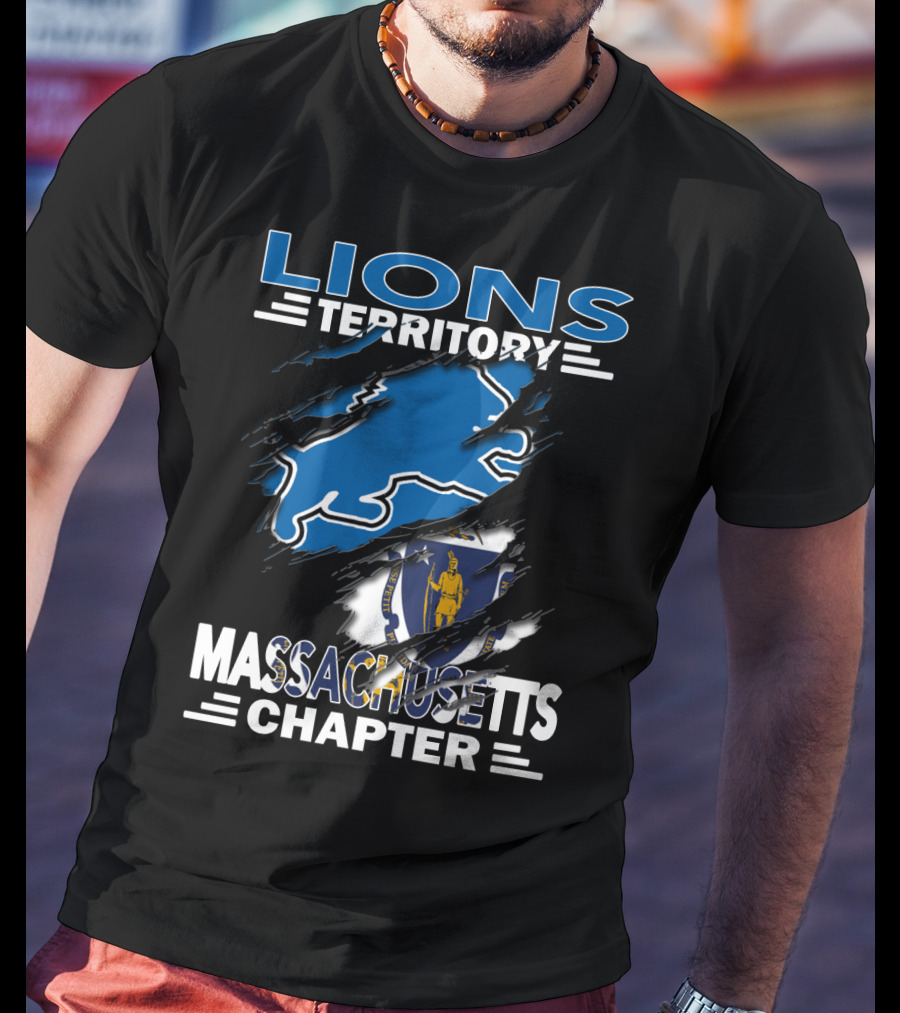 Lions Territory Massachusetts Chapter Blue Lion And State Emblem T-Shirt