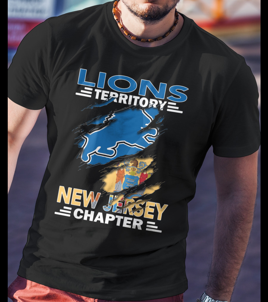Lions Territory New Jersey Chapter Blue Silhouette And State Flag Elements T-Shirt