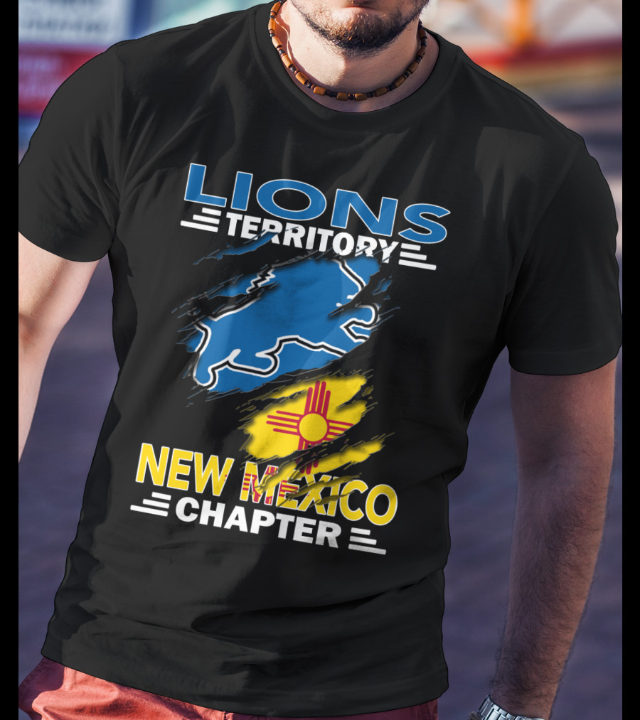 Lions Territory New Mexico Chapter Zia Symbol Blue Lion T-Shirt