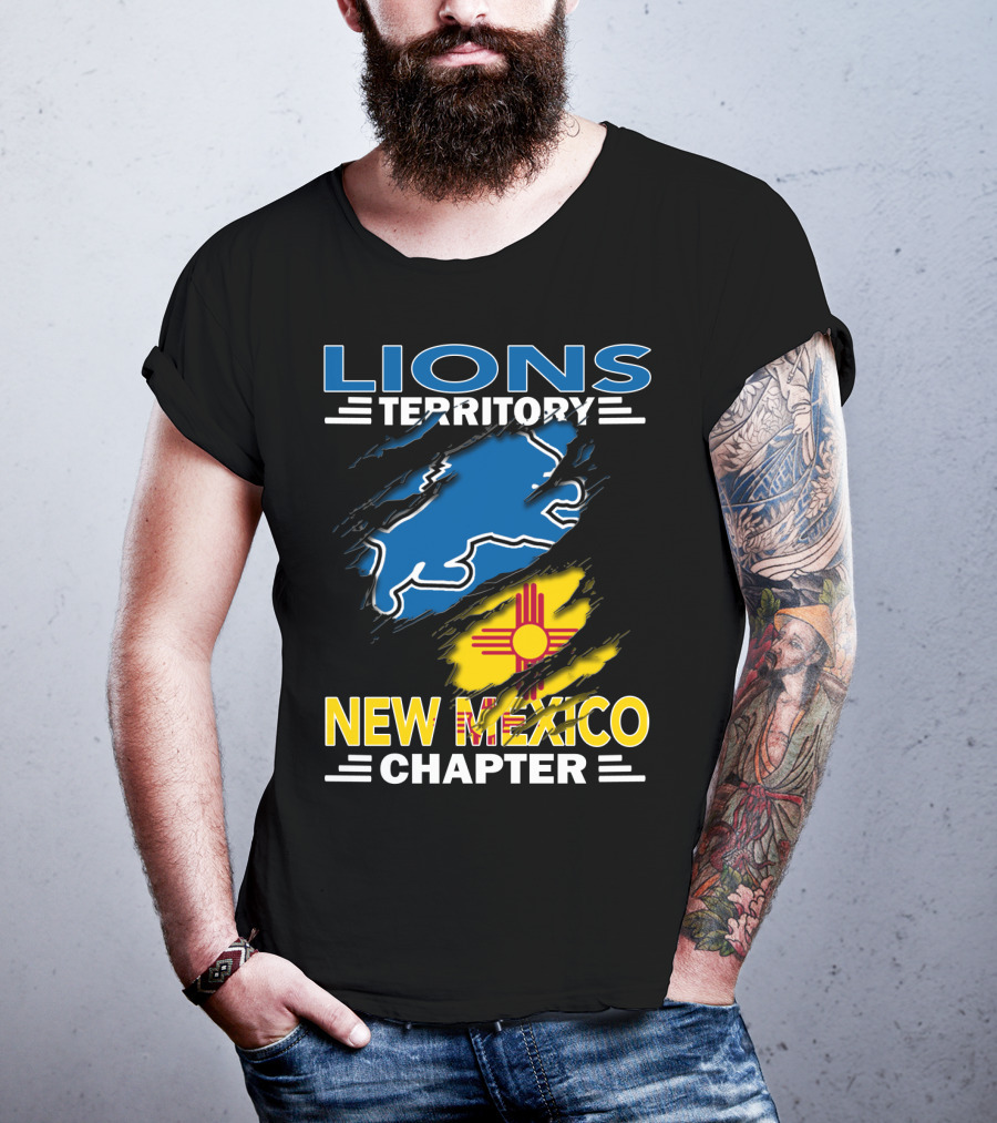 Lions Territory New Mexico Chapter Zia Symbol Blue Lion T-Shirt