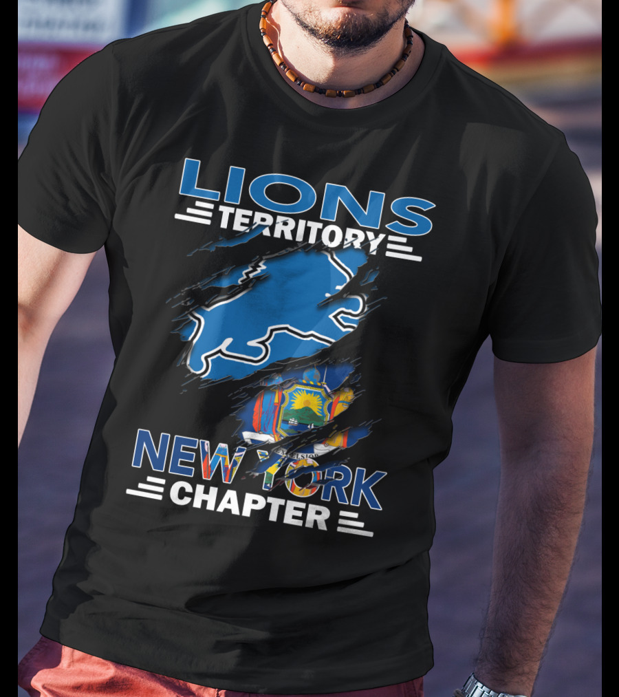 Lions Territory New York Chapter Blue Lion Silhouette Flag T-Shirt
