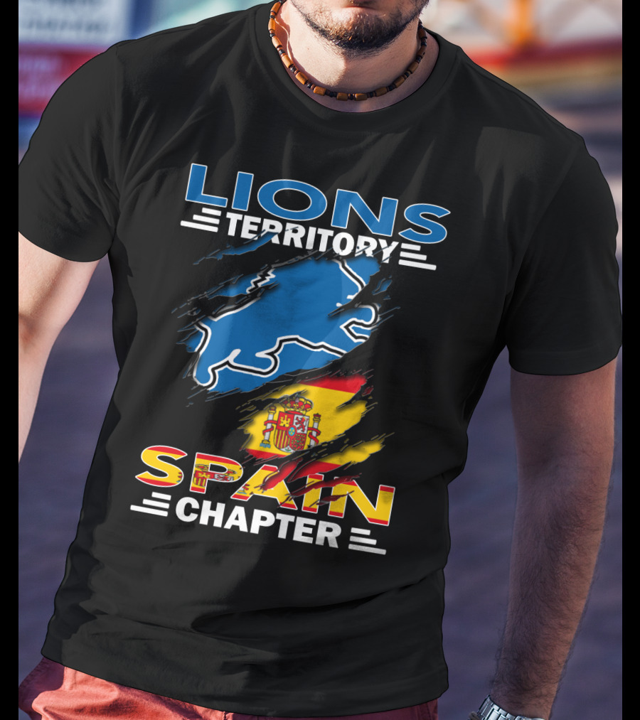 Lions Territory Spain Chapter Blue Lion Spanish Flag T-Shirt