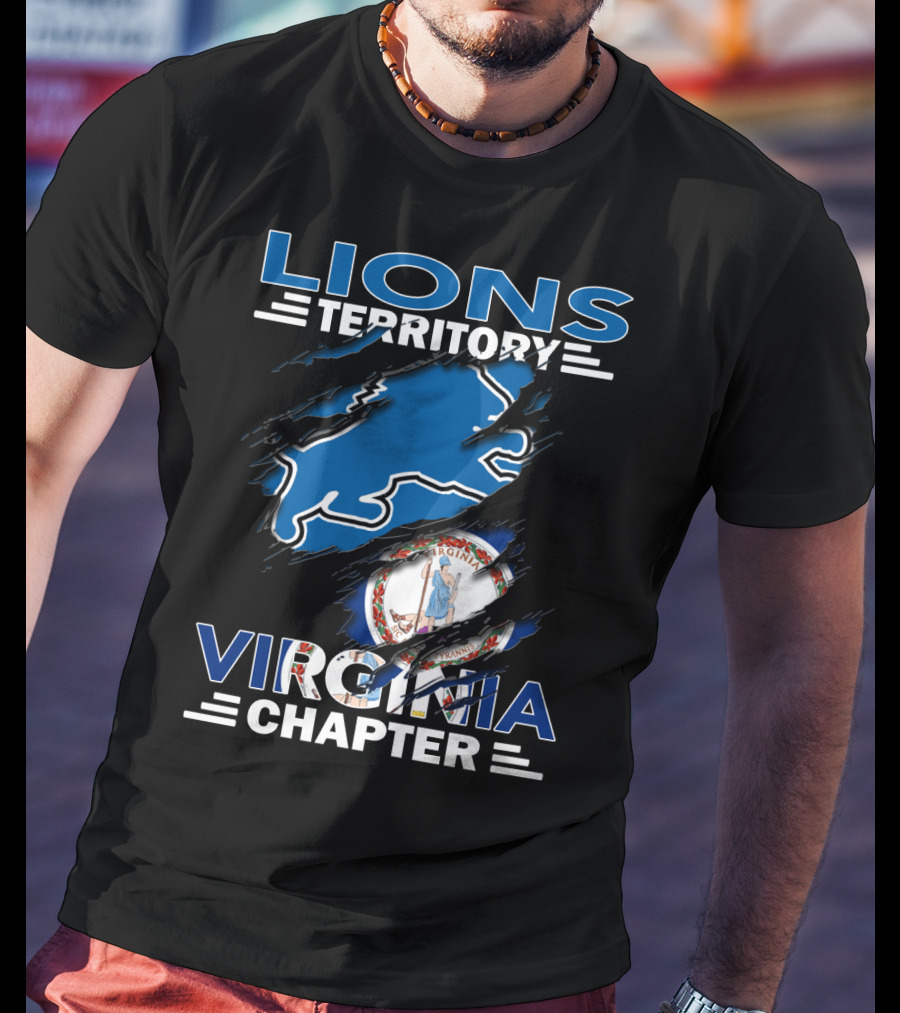 Lions Territory Virginia Chapter Rip Effect With Virginia State Flag T-Shirt