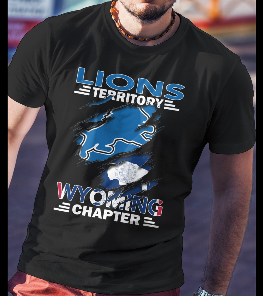 Lions Territory Wyoming Chapter Blue Bison And State Flag T-Shirt