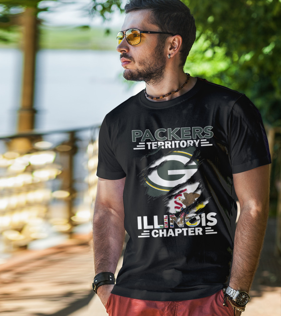 Packers Territory Illinois Chapter Green Bay Packers Logo And Illinois State Flag T-Shirt